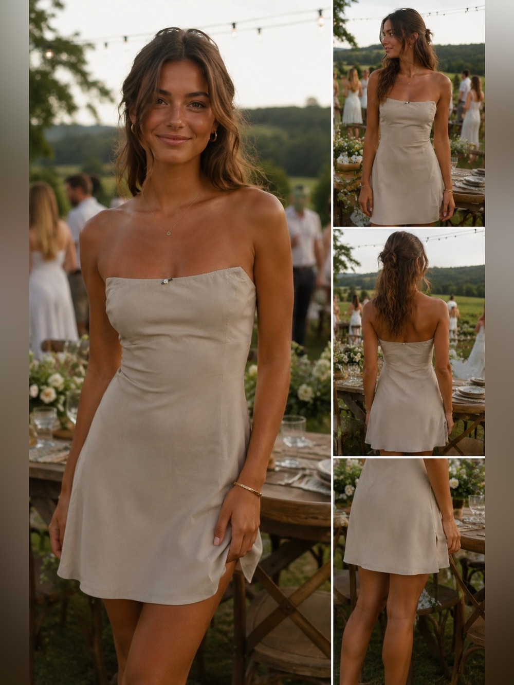 Cotton Candy LA Darling Linen Mini Dress NWT Strapless Beige L Country Boho Chic